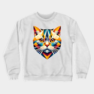 Colorful Geometric British Shorthair: Chic Feline Art Crewneck Sweatshirt